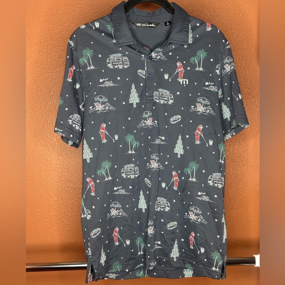 Travis Mathew Black Holiday Print Shirt